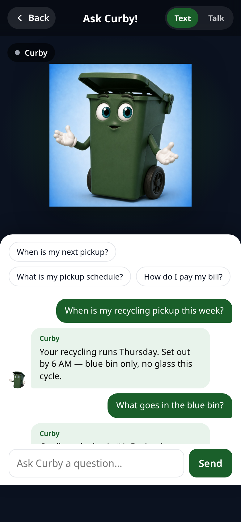 Ask Curby inside the white-label customer app